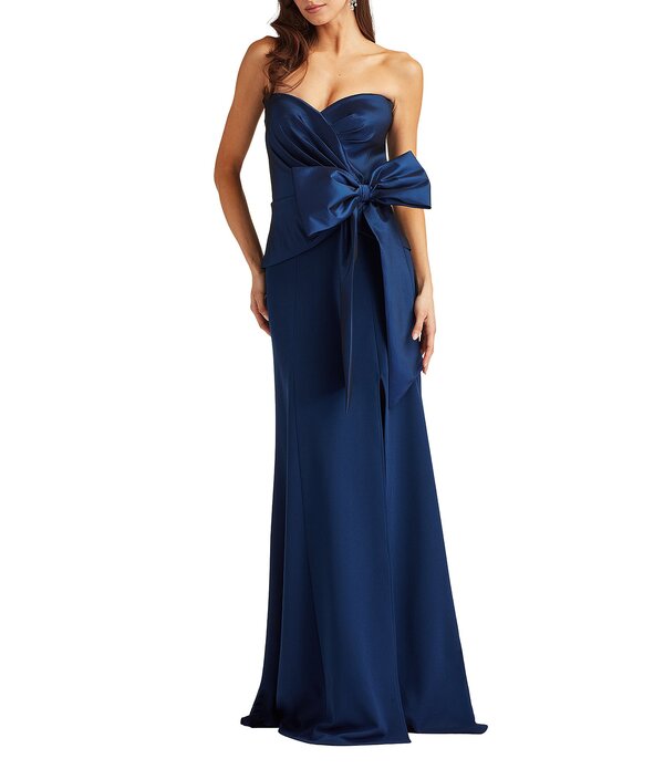 タダシショージ レディース トップス 衣裳 縮緬 ストラップレス Tadashi Shoji Strapless Taffeta Faux Wrap Crepe Bow Gownavy 米国海軍