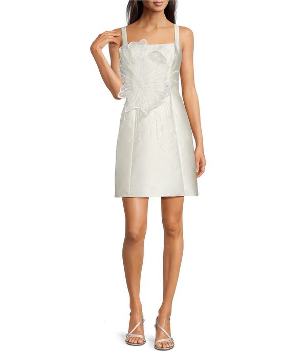 アドリアナ パペル レディース トップス 衣裳 Adrianna Papell Mikado Square Neck 3D Beaded Flower Dress Ivory 象牙色