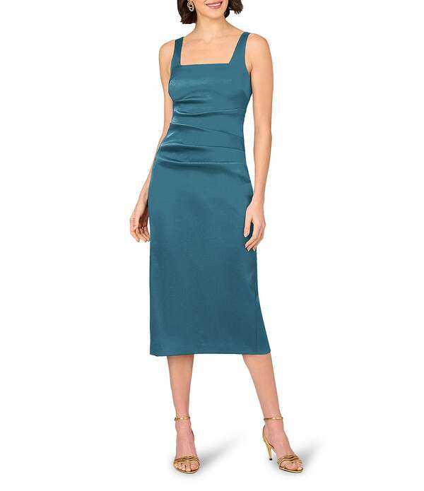 アイダンマットックス レディース トップス 衣裳 MIDI Aidan Mattox Stretch Mikado Square Neck Sheath Midi Dress Teal Frost ティール