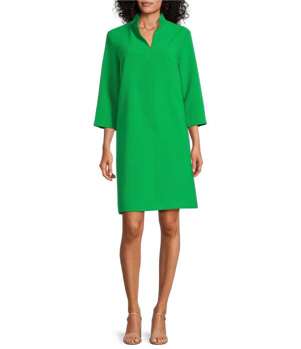 キャロライン さくら色 レディース トップス 衣裳 縮緬 A 伝達ルート Caroline Rose Taylor Crepe Split Mandarin Collar 3/4 Sleeve A-Line Dress Kelly Green 緑であること