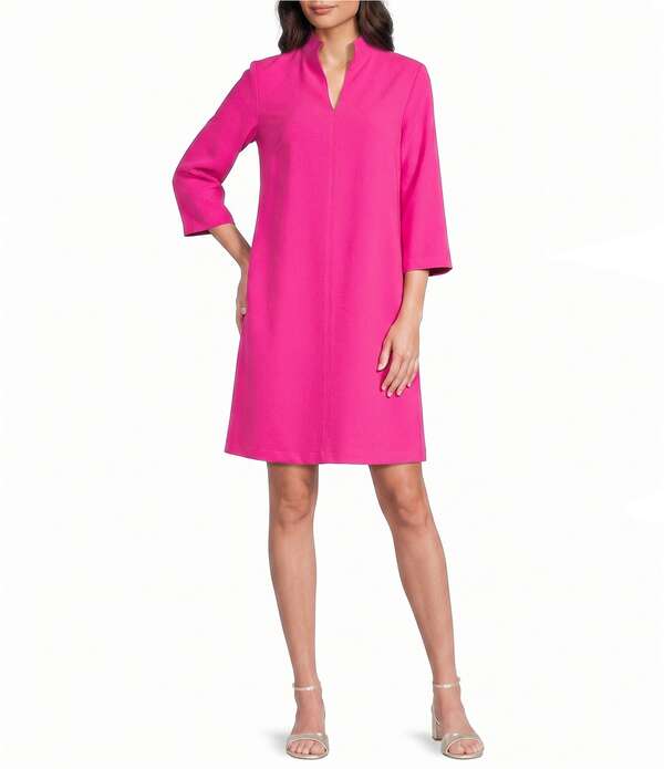キャロライン さくら色 レディース トップス 衣裳 縮緬 A 伝達ルート Caroline Rose Taylor Crepe Split Mandarin Collar 3/4 Sleeve A-Line Dress Pink Pop さくら色