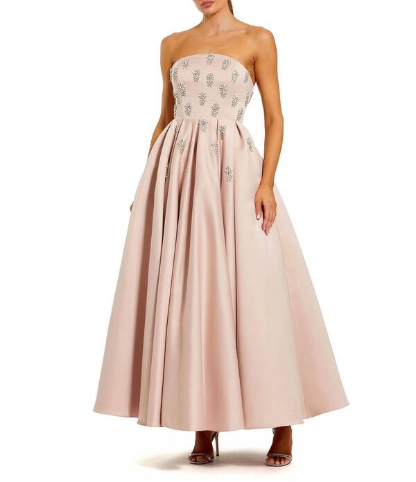 マックダガル レディース トップス 衣装 繻子 ストラップレス アンクル Mac Duggal Bead Bodice Satin Strapless Ankle Dress Blush 毛はらい