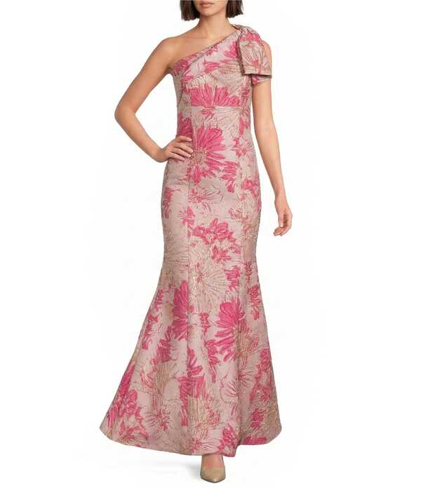 ダナキャラン レディース トップス 衣装 御花柄 プッディングトール ノースリーブ 御花 Donna Karan Metallic Floral Print Brocade One Shoulder Sleeveless Gown Fuschia Multi フューシャ