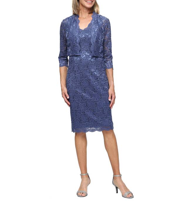 イグナイト レディース トップス ワンピースパンコール スピード競技 上衣 Igniteveningsequin Lace 3/4 Bolero Jacket Sheath Dress Wedgewood