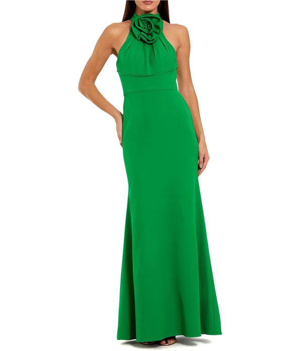 マックダガル レディース トップス 衣装 ノースリーブ ホルター Mac Duggal 3D Flower Halter Neck Sleeveless Column Gown Springreen 緑であること