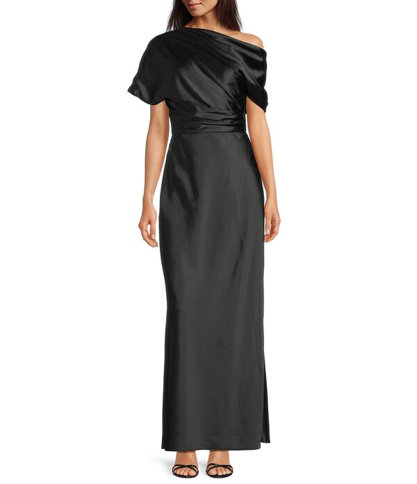 アレックスマリー レディース トップス 衣裳 繻子 Alex Marie Nancy Stretch Satin One Shoulder Short Sleeve Gown Black 黒いこと