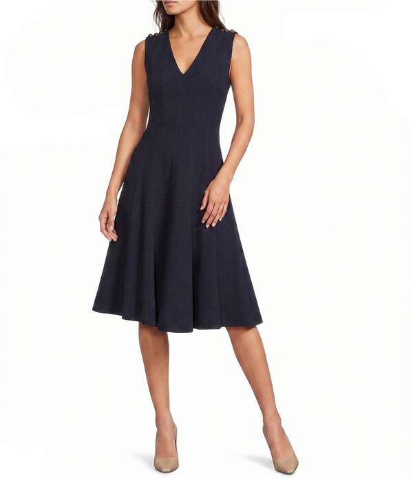 ダナキャラン レディース トップス 衣装 Vネックレープ アクアラング ノースリーブ Donna Karan Scuba Crepe V-Neck Sleeveless Dress Nightfall