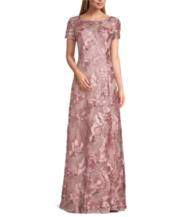 アレックスイブニングス レディース トップス 衣裳 A 伝達ルート プチ スピード競技 Alex Evenings Petite Size Lace Scoop Neck Short Sleeve A-Line Gown Rose