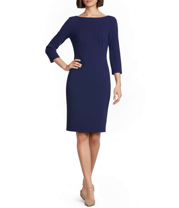 インベストメンツ レディース トップス 衣装 縮緬 アクアラング Investmentscuba Crepe 3/4 Sleeve Ballet Neck Sheath Dress Beacon Blue 青色