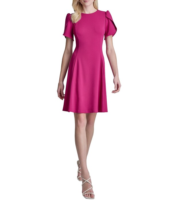 ダナキャラン レディース トップス 衣装 クルーネックレープ アクアラング DKNY by Donna Karan Scuba Crepe Crew Neck Short Sleeve Fit \u0026 Flare Short Dress Violet 相撲取り草