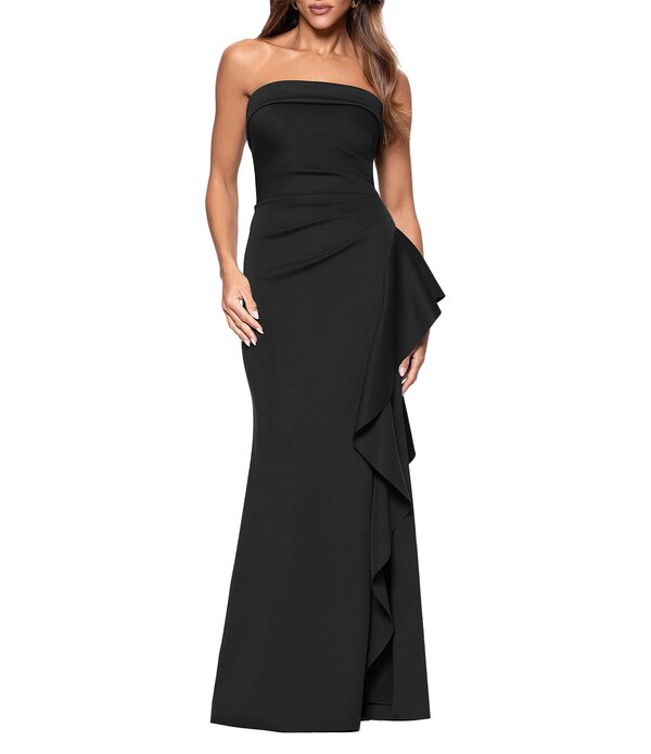 逃げ失せる レディース トップス 衣裳 ギャザー フラウンス ストラップレス Xscape Suba Strapless Ruched Side Ruffle Sheath Dress Black 黒いこと