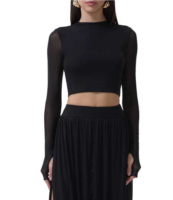 エーエフアールエム レディース トップス ティーシャツ モックネック メッシュ 編み物 AFRM Eleni Mock Neck Long Sleeve Mesh Knitop Noir