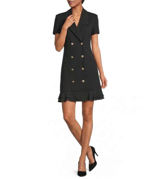 長い巻き毛 ラガーフェルド レディース トップス 衣装 スポーツジャケット KARLAGERFELD PARIShort Sleeve Double Breasted Blazer Short Dress Black 黒いこと