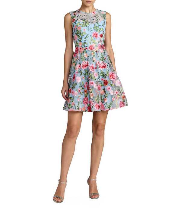マックダガル レディース トップス 衣装 ハイネック ミニ ノースリーブ 刺しゅう スピード競技 Mac Duggal Sleeveless Embroidered Lace High Neck Mini Dress Powder Blue Multi 青色