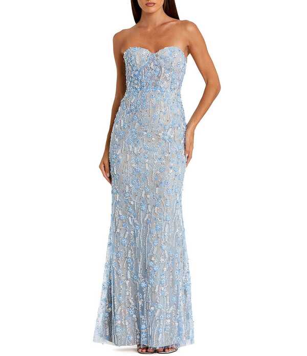 マックダガル レディース トップス ワンピーストラップレス Mac Duggal Embellished Applique Strapless Bustier Longown Blue 青色