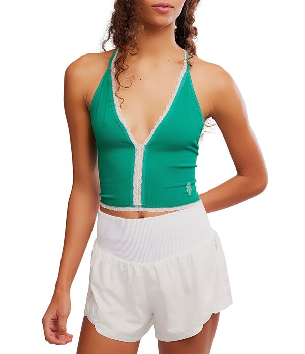 フリーピープル レディース トップス シャツ Vネック ノースリーブ レース Free People FP Movement Ace In Lace Plunge V-Neck Sleeveless Cami Green Glow グリーン｜ReVida 店