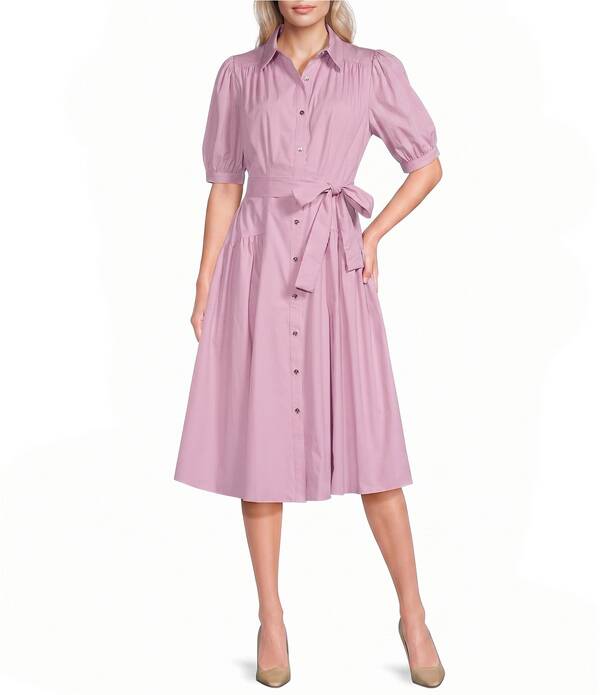 ダナキャラン レディース トップス 衣装 MIDI プルオーバー DKNY by Donna Karan Puff Short Sleeve Midi Shirt Dress Pink Lavender サクラ色