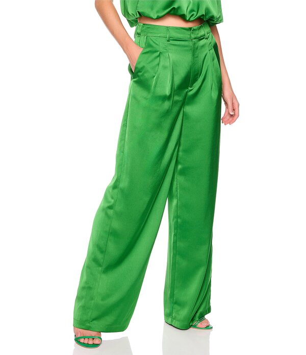 スサナモナコ レディース ボトムス 心地よいズボン下 ワイドレッグ 筋目 繻子 Susana Monaco Satin Pleated High Rise Wide Leg Coordinating Pantshamrock