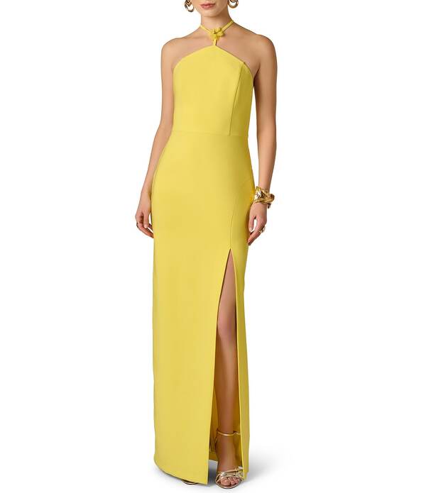 アドリアナ パペル レディース トップス 衣裳 縮緬 Adrianna Evening by Adrianna Papell Stretch Crepe Long Dress With Flower Applique Solar Lemon