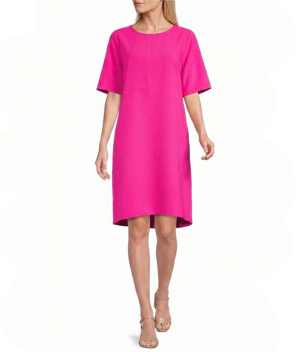 キャロライン さくら色 レディース トップス 衣裳 縮緬 A 伝達ルート Caroline Rose Harper Stretch Crepe Scoop Neck Elbow Sleeve High-Low Hem A-Line Dress Pink Pop さくら色