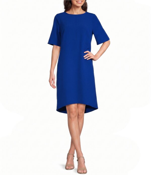 キャロライン さくら色 レディース トップス 衣裳 縮緬 A 伝達ルート Caroline Rose Harper Stretch Crepe Scoop Neck Elbow Sleeve High-Low Hem A-Line Dress Royal