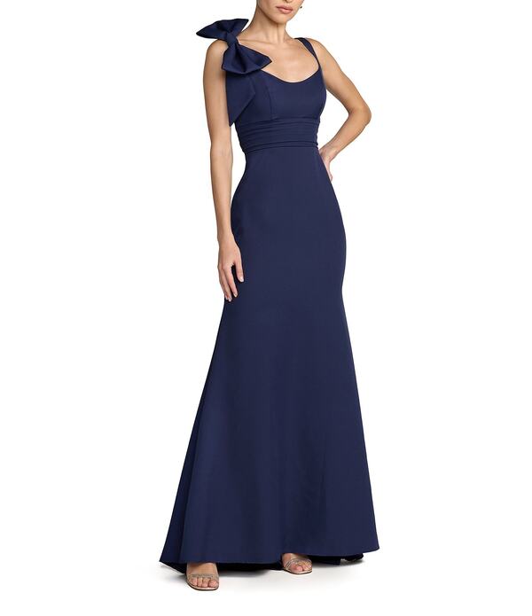 マックダガル レディース トップス 衣裳 縮緬 ノースリーブ Mac Duggal Crepe Sleevelesscoop Bow Neck Longownavy 米国海軍