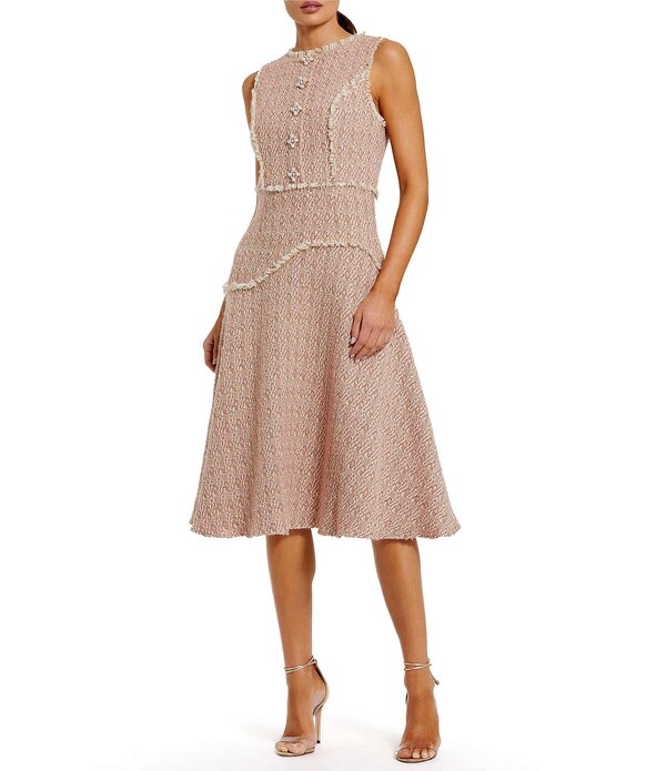 マックダガル レディース トップス 衣装 MIDI ノースリーブ Mac Duggal Boucle Sleeveless Button Up Midi Dress Blush Gold 毛はらい