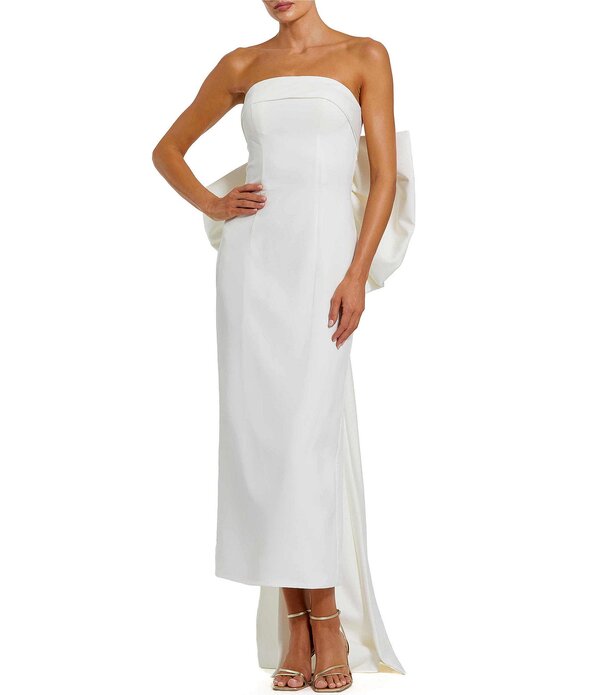 マックダガル レディース トップス 衣装 繻子 ストラップレス アンクル Mac Duggal Straplessatin Column Ankle Dress With Bow Detail Ivory 象牙色