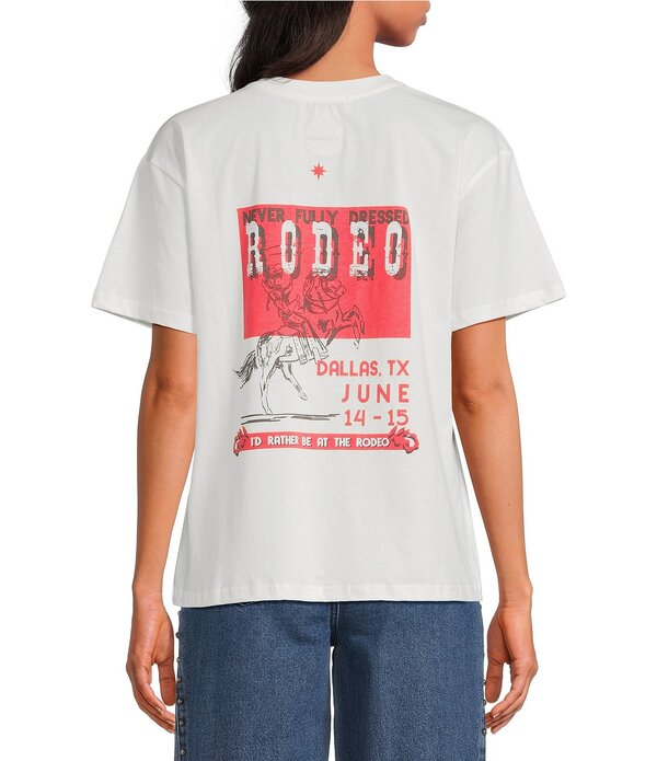 ネバーフリードレスド レディース トップス プルオーバー 労働者の一団素っ首 刷り上げる Never Fully Dressed Crew Neck Short Sleeve Rodeo Printee White 白いこと