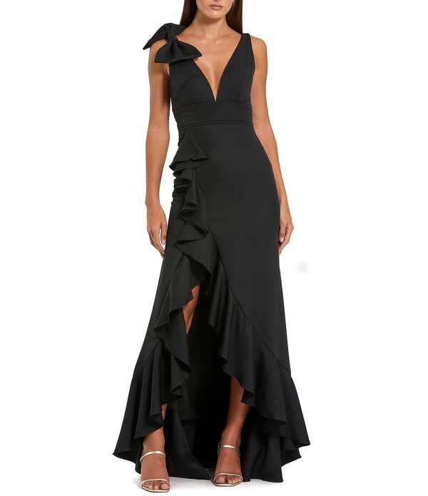 マックダガル レディース トップス 衣装 Vネックレープ ノースリーブ Mac Duggal Crepe V-Neck Sleeveless Bow Detail Sheath Gown Black 黒いこと