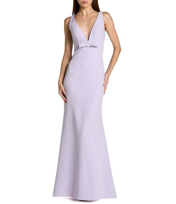 マックダガル レディース トップス 衣裳 Vネックレープ ノースリーブ Mac Duggal Crepe Sleeveless Bow Front V-Neck Gown Lilac 紫はしどい