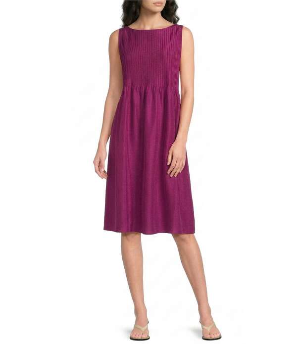 エイリーンフィッシャー レディース トップス 衣裳 筋目 地絹 ノースリーブ Eileen Fisher Woven Silk Boat Neck Sleeveless Pleatedress Berry Bloom
