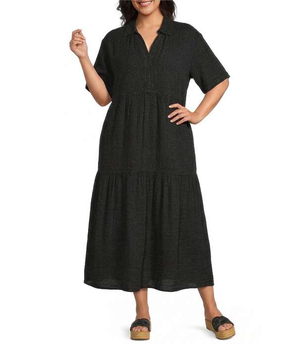酉の方角刎ね上がる レディース トップス 衣裳 Vのど首 つけ加える大きさ マキシ Westbound Plusize Short Sleeve V-Neck Maxi Dress Black 黒いこと