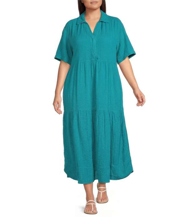 酉の方角刎ね上がる レディース トップス 衣裳 Vのど首 つけ加える大きさ マキシ Westbound Plusize Short Sleeve V-Neck Maxi Dress Deepeacock Blue 青碧