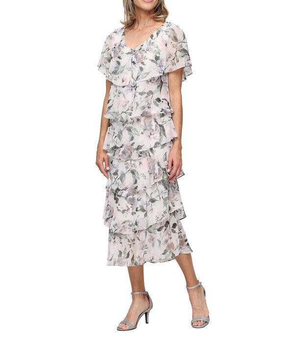 イグナイト レディース トップス 衣装 ティアード 御花柄 刷り上げる MIDI 御花 Ignitevenings Floral Printiered Midi Dress Taupe Multi トープ