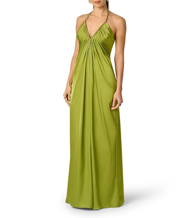 アドリアナ パペル レディース トップス 衣裳 繻子 Adrianna Evening by Adrianna Papell Stretch Satin Long Dress Martini Olive オリーブ