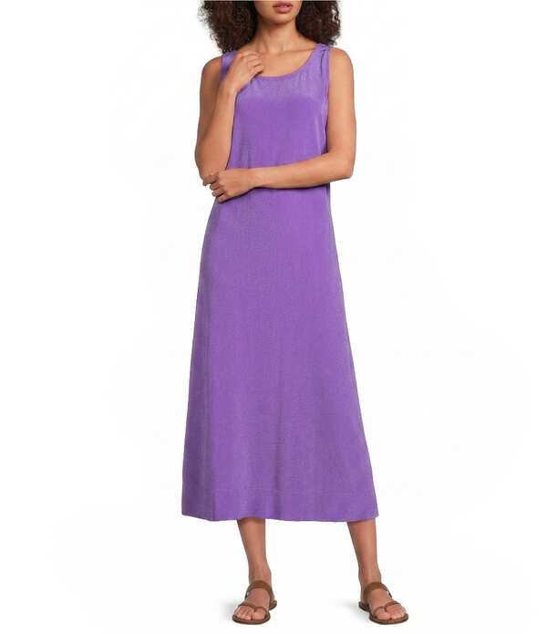 エイリーンフィッシャー レディース トップス 衣装 縮緬 MIDI 絹地 ノースリーブ Eileen Fisher Fine Silk Crepe Ballet Neck Sleeveless Midi Dress Petunia
