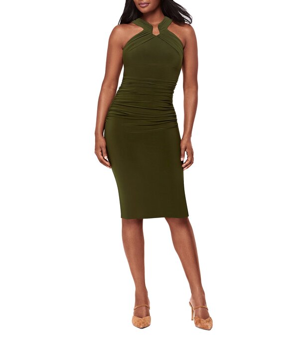 不思議なこと背広 レディース トップス 衣裳 カットアウト ハイネック ノースリーブ Miraclesuit Idol Solid High Neck Sleeveless Cut-Out Bodycon Dress Nori