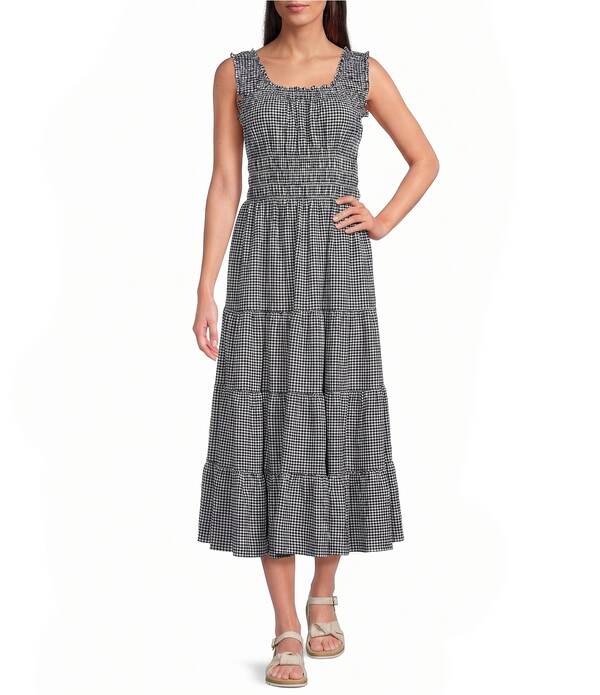 アレックスマリー レディース トップス 衣裳 ギンガム照合のしるし ノースリーブ ギンガム Alex Marie Bently Gingham Square Neck Sleeveless Dress Navy/Ivory 象牙色