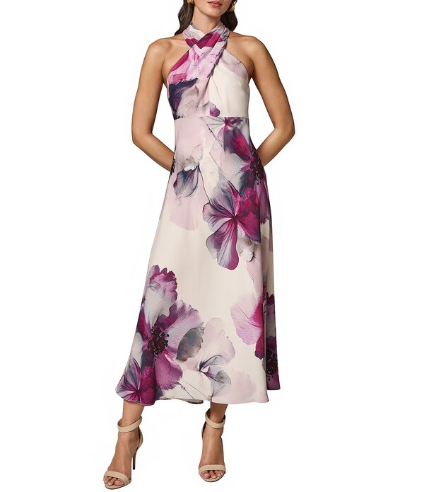ダナキャラン レディース トップス 衣装 御花柄 刷り上げる MIDI 御花 ホルター Donna Karan Floral Print Halter Neck Midi Dressangria Multi マルチ色合い