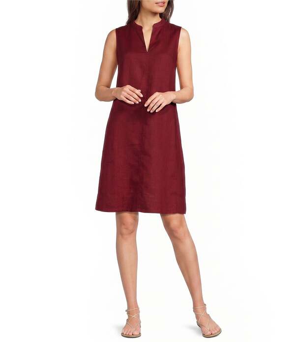 エイリーンフィッシャー レディース トップス ワンピース Vネック ノースリーブ リネン Eileen Fisher Organic Linen Split V-Neck Sleeveless Dressun Dried Tomato｜ReVida 店 42,480円