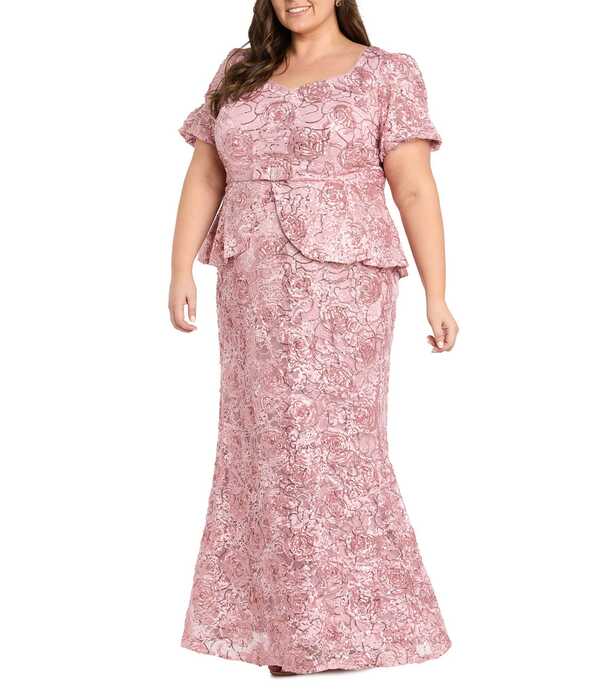 アールアンドエムリチャーズ レディース トップス 衣装 足し加える大きさ R \u0026 M Richards Plusize Soutache Puff Sleeve Long Dress Rose