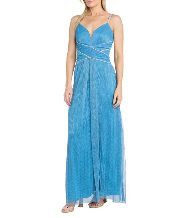 アールアンドエムリチャーズ レディース トップス 衣装 トール R \u0026 M Richards Crinkle Metallic Sweetheart Neck Rhinestone Detailong Dress Lagoon メタリック