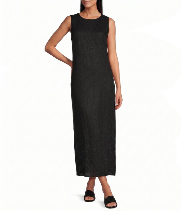インベストメンツ レディース トップス ワンピース クルーネック ノースリーブ リネン マキシ Investments Linen Blend Sleeveless Crew Neck Maxi Dress Black ブラック|ReVida 店