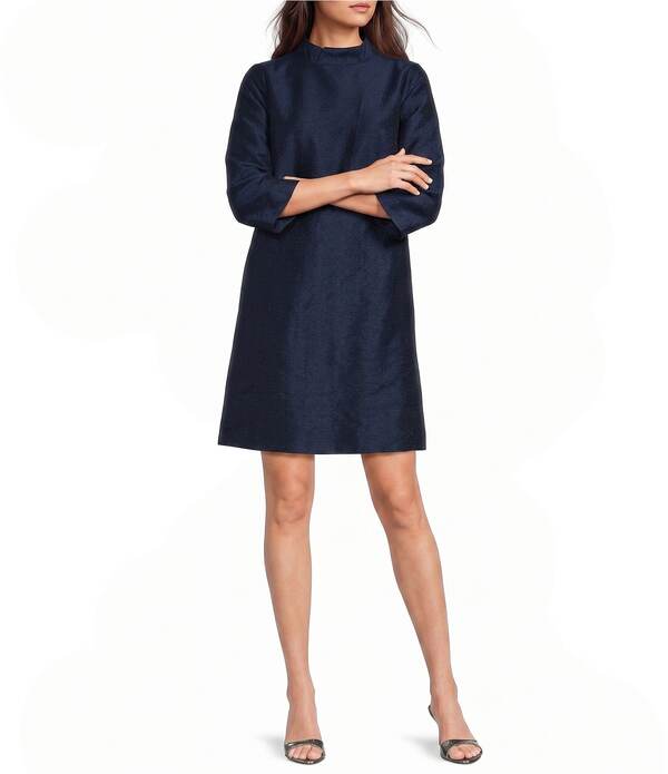 フランセスバレンタイン レディース トップス 衣裳 モックネック ノースリーブ FRANCES VALENTINE Diplomat Dupioni Mock Neck Sleeveless Dress Navy 米国海軍