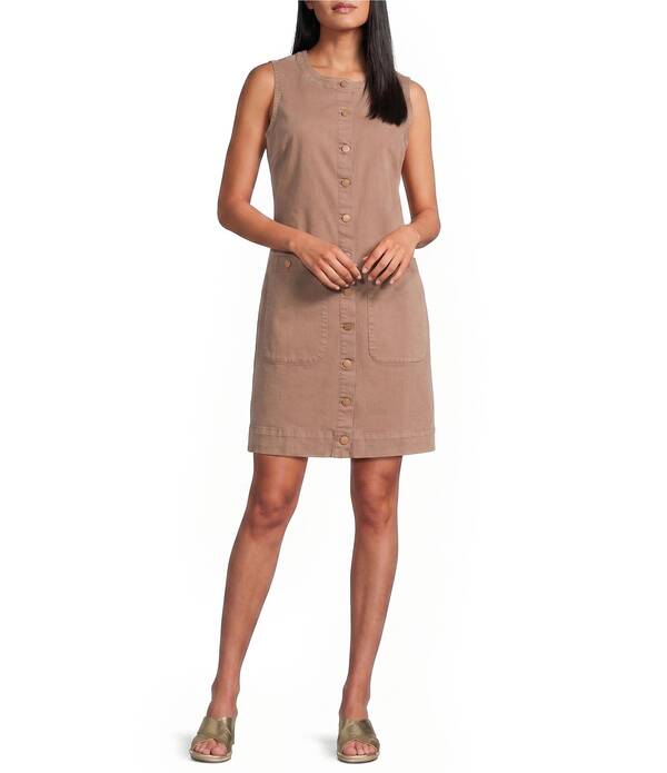 エヌワイディージェイ レディース トップス 衣装 A 生産ライン ノースリーブ ジーンズ NYDJ Denim Round Neck Sleeveless Above Knee A-Line Utility Dress Toasted Coconut ジーンズ