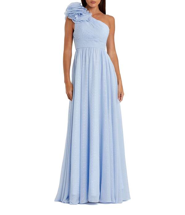 マックダガル レディース トップス 衣裳 A 伝達ルート 非対称 フラウンス ノースリーブ Mac Duggal Asymmetrical One Ruffle Shoulder Sleeveless A-Line Gown Powder Blue 青碧