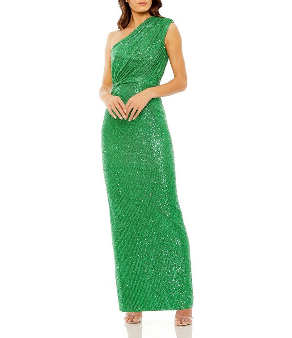 マックダガル レディース トップス 衣装 ギャザー スパンコール Mac Duggal Sequin Ruched One Shoulder Gown Green 緑であること