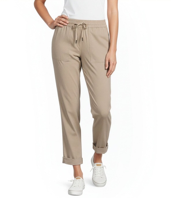 アベンチュラ レディース ボトムス 心地好いズボン下 ドローコードウエスト クロップド Aventura Ballard Solid Weave Flat Front Elastic Drawstring Waist Cropped Pantsimply Taupe トープ