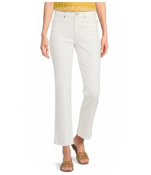 エヌワイディージェイ レディース ボトムス ジーンズズボン下 引っ切り無い アンクル デニム NYDJ Marilyn Stretch Denim LiftuckR Mid Rise Straight Leg Frayed Hem Ankle Jeans Vintage White 白いこと